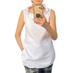 Flax Linen Blouse Women M White V-Neck Sleeveless Romantic Cottagecore Modest